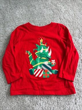 Cat & Jack Red Long-Sleeve Holiday Dino Tee